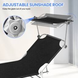 Alivio 5-Level Folding Recliner Lounge Chair with Adjustable Backrest Sunshade Bed (Light Grey) in Black - thumbnail 3