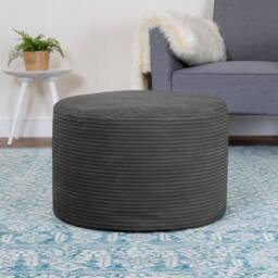 icon Milano Bean Bag Footstool Corduroy Round Pouffe in Charcoal - thumbnail 2