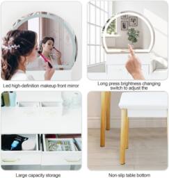 Alivio Women's Dressing Table Set with LED Lights Mirror, Cushioned Stool, 4 Drawers Makeup Table in White - thumbnail 3