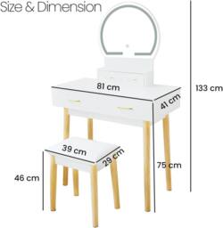 Alivio Women's Dressing Table Set with LED Lights Mirror, Cushioned Stool, 4 Drawers Makeup Table in White - thumbnail 5
