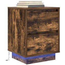 Berkfield Home Bedside Cabinet with LED Lights¬†Smoked Oak 38x34x50 cm - Size: 38 x 34 x 50 cm - thumbnail 1