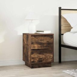 Berkfield Home Bedside Cabinet with LED Lights¬†Smoked Oak 38x34x50 cm - Size: 38 x 34 x 50 cm - thumbnail 4