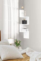 Living and Home 3-Tier Wooden Zigzag Floating Corner Shelves in White
