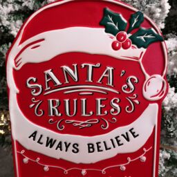 Samuel Alexander 68cm Indoor Outdoor Red Metal Santa's Rules Sign Hanging Christmas Decoration - thumbnail 4