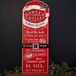 Samuel Alexander 68cm Indoor Outdoor Red Metal Santa's Rules Sign Hanging Christmas Decoration - thumbnail 3