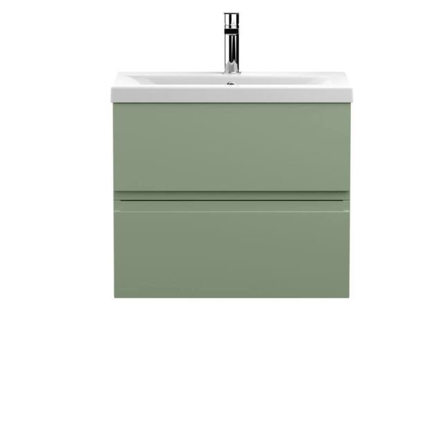 Balterley Mavesyn 2 Drawer Wall Hung Vanity Basin Unit, Satin Green, 600mm in Green - image 1