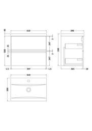 Balterley Mavesyn 2 Drawer Wall Hung Vanity Basin Unit, Satin Green, 600mm in Green - thumbnail 2