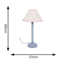 ValueLights Bobbins Powder Blue Table Lamp with Tapered Natural Linen Scallop Shade & Bulb in Pale Pink - thumbnail 6