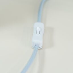 ValueLights Bobbins Powder Blue Table Lamp with Tapered Natural Linen Scallop Shade & Bulb in Pale Pink - thumbnail 4
