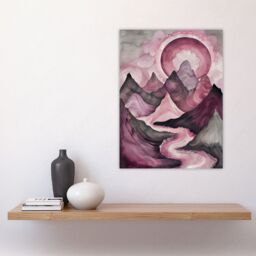 "Artery8 Purple Fantasy Mountain Path Sunset Watercolour Wall Art Print in Pink - Size: W18"" x H24""" - thumbnail 4