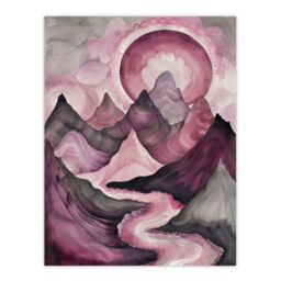 "Artery8 Purple Fantasy Mountain Path Sunset Watercolour Wall Art Print in Pink - Size: W18"" x H24""" - thumbnail 1