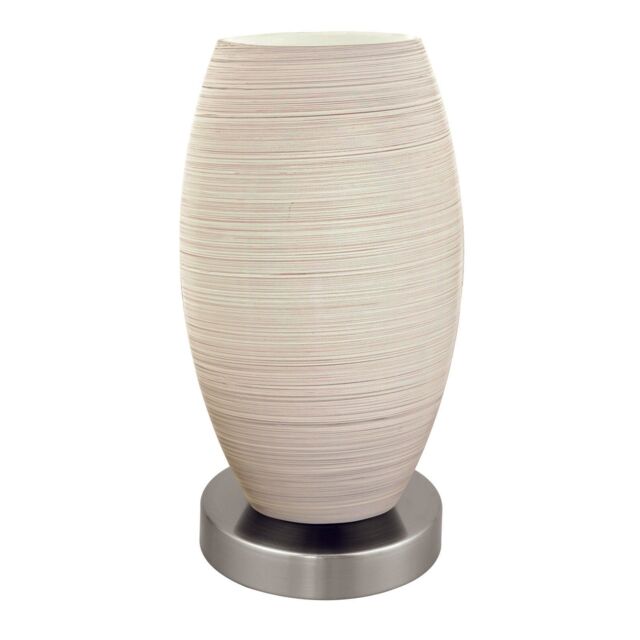 Loops Table Lamp Colour Satin Nickel Shade White Glass Wiping Technique Bulb E27 1x40W in Metallics - image 1