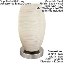Loops Table Lamp Colour Satin Nickel Shade White Glass Wiping Technique Bulb E27 1x40W in Metallics - thumbnail 2