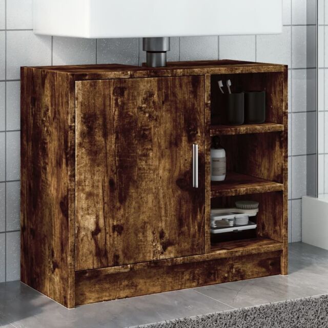 Berkfield Home Sink Cabinet Smoked Oak 63x29x55 cm Engineered Wood in Brown - Size: 63 x 29 x 55 cm - image 1
