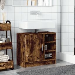 Berkfield Home Sink Cabinet Smoked Oak 63x29x55 cm Engineered Wood in Brown - Size: 63 x 29 x 55 cm - thumbnail 3