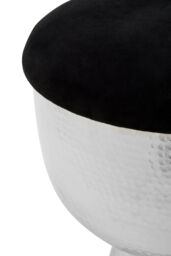 Orsina Chrome & Black Stool with Velvet Seat, Hammered Details Makeup Stool, Contemporary Ottoman Footstool in Silver - thumbnail 4