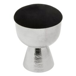 Orsina Chrome & Black Stool with Velvet Seat, Hammered Details Makeup Stool, Contemporary Ottoman Footstool in Silver - thumbnail 2