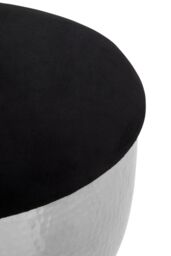 Orsina Chrome & Black Stool with Velvet Seat, Hammered Details Makeup Stool, Contemporary Ottoman Footstool in Silver - thumbnail 3