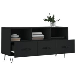 Berkfield Home TV Cabinet Black 102x36x50 cm Engineered Wood - Size: 102 x 36 x 50 cm - thumbnail 4