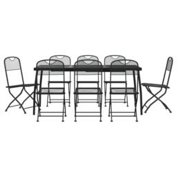 Berkfield Home Beautiful 9 Piece Garden Dining Set Anthracite Metal Mesh in Black - thumbnail 3