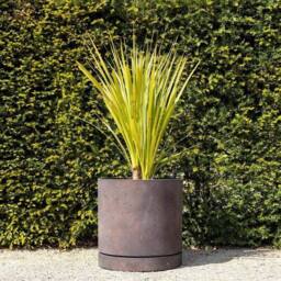 Primrose Matte Bronze Limestone Round Planter Pot with Saucer 50cm in Orange - thumbnail 1