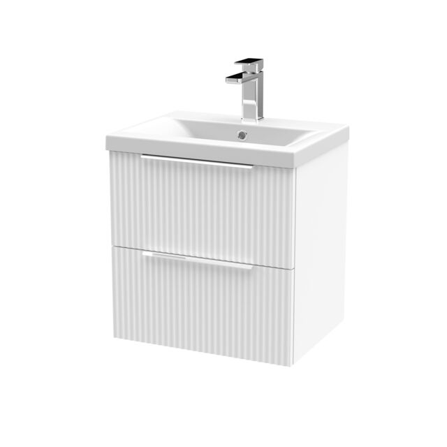 Balterley Fluted Wall Hung 2 Drawer Vanity Basin Unit & Basin 500mm, Satin White