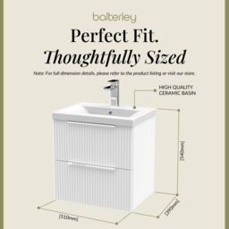 Balterley Fluted Wall Hung 2 Drawer Vanity Basin Unit & Basin 500mm, Satin White - thumbnail 5