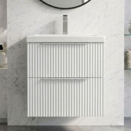 Balterley Fluted Wall Hung 2 Drawer Vanity Basin Unit & Basin 500mm, Satin White - thumbnail 9
