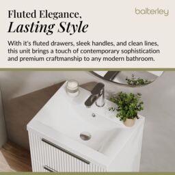 Balterley Fluted Wall Hung 2 Drawer Vanity Basin Unit & Basin 500mm, Satin White - thumbnail 4