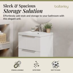 Balterley Fluted Wall Hung 2 Drawer Vanity Basin Unit & Basin 500mm, Satin White - thumbnail 2