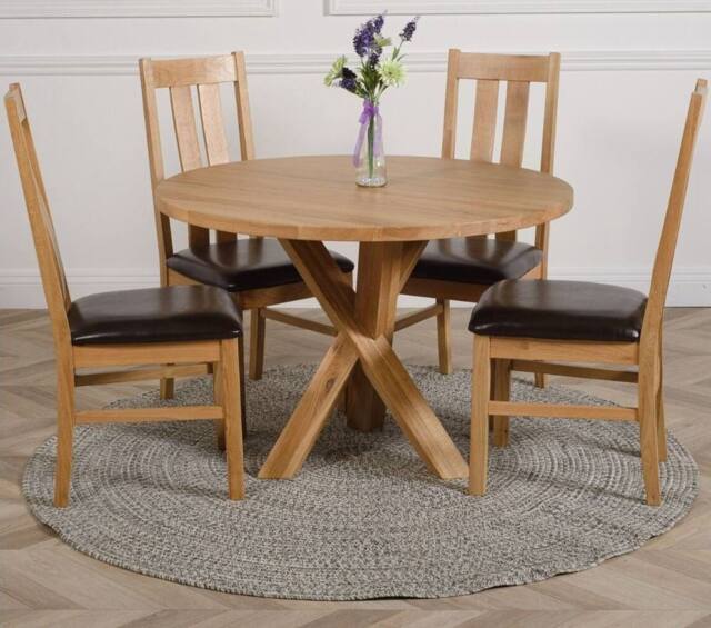 Thats Furniture Oregon Round Oak Dining Table & 4 Princeton Chairs in Brown - image 1