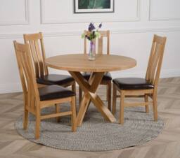 Thats Furniture Oregon Round Oak Dining Table & 4 Princeton Chairs in Brown - thumbnail 2