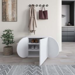 Decortie 'Pozy' Modern Single-Door Shoe Storage Cabinet 110cm in White - Size: 1 Pack - thumbnail 4