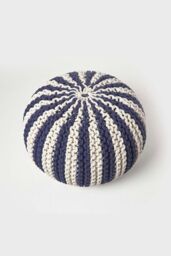 Homescapes Knitted Pouffe Striped Footstool 35 x 40 cm in Navy - thumbnail 3