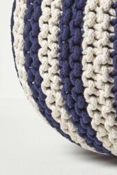 Homescapes Knitted Pouffe Striped Footstool 35 x 40 cm in Navy - thumbnail 4