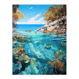 "Artery8 Serene Coral Reef Bay Artwork Scenic Turquoise Seascape Large Wall Unframed Art Poster Print Thick Paper 18X24 Inch - Size: W18"" x H24""" - thumbnail 1