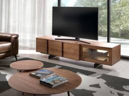 Angel Cerda Walnut TV Cabinet with LED Lighting & Black Steel in Brown - thumbnail 3