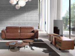 Angel Cerda Walnut TV Cabinet with LED Lighting & Black Steel in Brown - thumbnail 5
