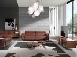 Angel Cerda Walnut TV Cabinet with LED Lighting & Black Steel in Brown - thumbnail 4