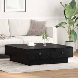 Berkfield Home Coffee Table Black oak Engineered wood 90 x 90 x 28 cm - thumbnail 4