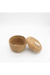 KDMD Seagrass & Cotton Round Baskets with Lids Set of 3 Natural in Brown - thumbnail 5