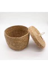 KDMD Seagrass & Cotton Round Baskets with Lids Set of 3 Natural in Brown - thumbnail 3
