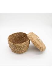 KDMD Seagrass & Cotton Round Baskets with Lids Set of 3 Natural in Brown - thumbnail 4