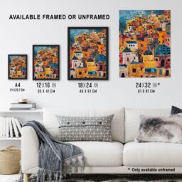 "Artery8 Moroccan Cityscape Artwork Colourful Exotic Ochre Wall Art Print in Orange - Size: W24"" x H32""" - thumbnail 3