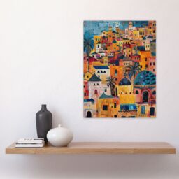 "Artery8 Moroccan Cityscape Artwork Colourful Exotic Ochre Wall Art Print in Orange - Size: W24"" x H32""" - thumbnail 4