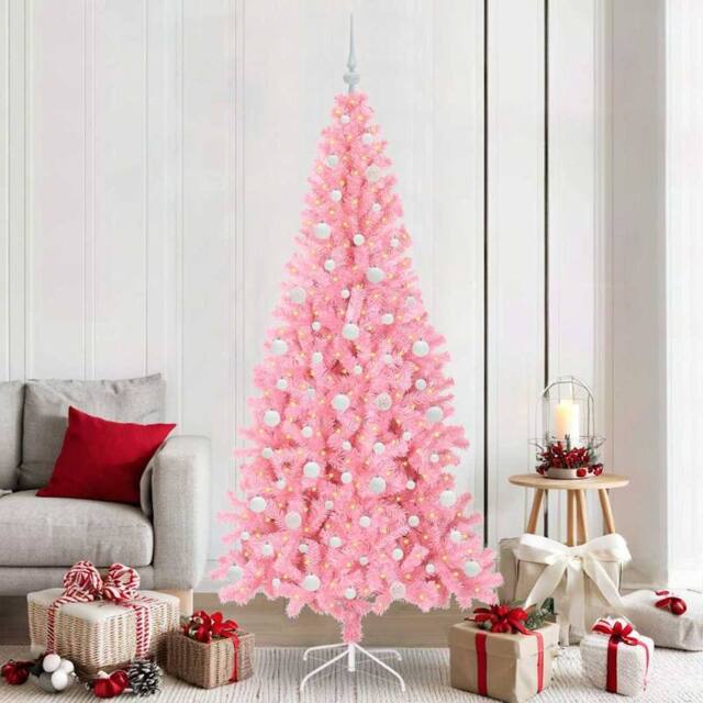 Berkfield Home Christmas Tree with 300 LEDs with Stand Pink 210 cm PVC - image 1