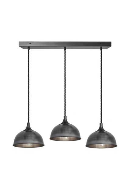 Industville Chelsea Dome 3 Wire Cluster Lights, 8 inch, Pewter, Pewter holder in Dark Grey