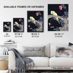 Artery8 Parrot Rose Flower Bush Japanese Vintage Framed Wall Art Print Jakuchu - Size: A4 - thumbnail 3