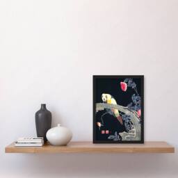 Artery8 Parrot Rose Flower Bush Japanese Vintage Framed Wall Art Print Jakuchu - Size: A4 - thumbnail 4