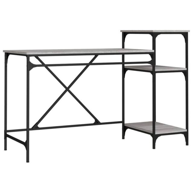 Berkfield Home Desk with Shelves Grey Sonoma 135x50x90 cm Engineered Wood&Iron - Size: 135 x 50 x 90 cm - image 1
